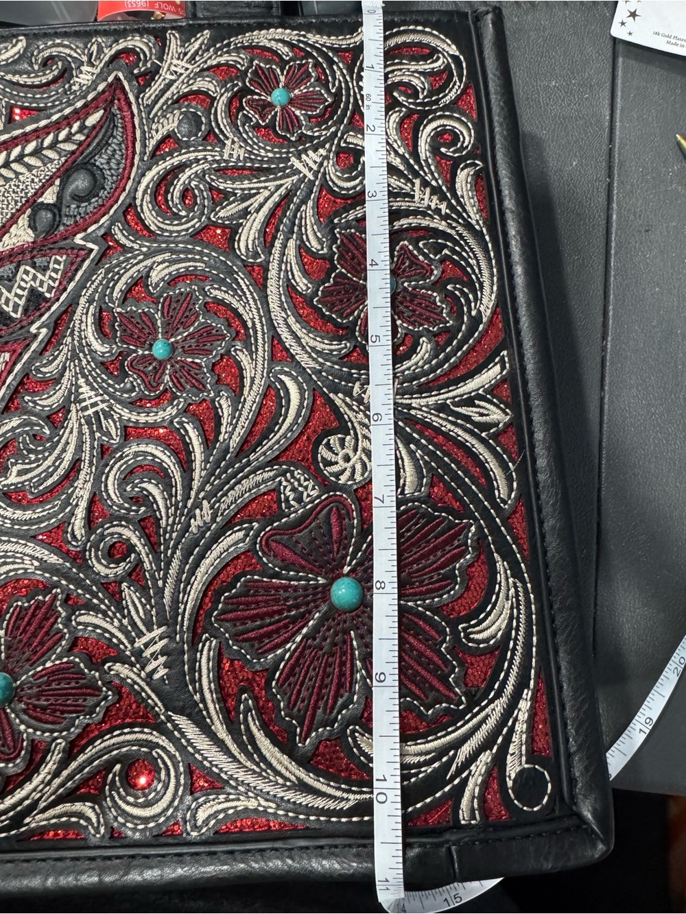 Montana West Black Tote with Red and Turquoise Floral Embroidery—New - Picture 6 of 7